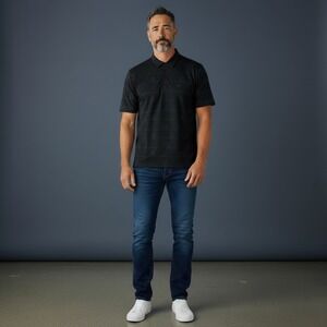 Travis Mathew Mens Polo Shirt Black Palm Tree Stripe Print Short Sleeve Size M